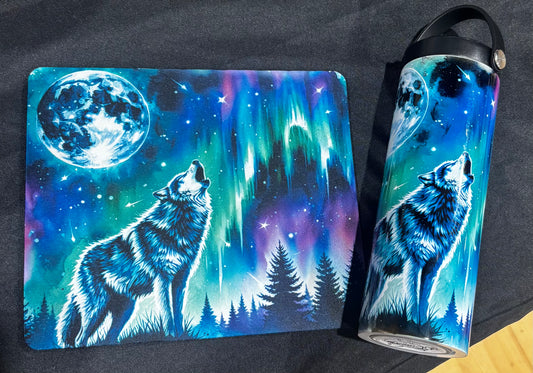 Tumbler and Mouse Pad Set- Howling Wolf