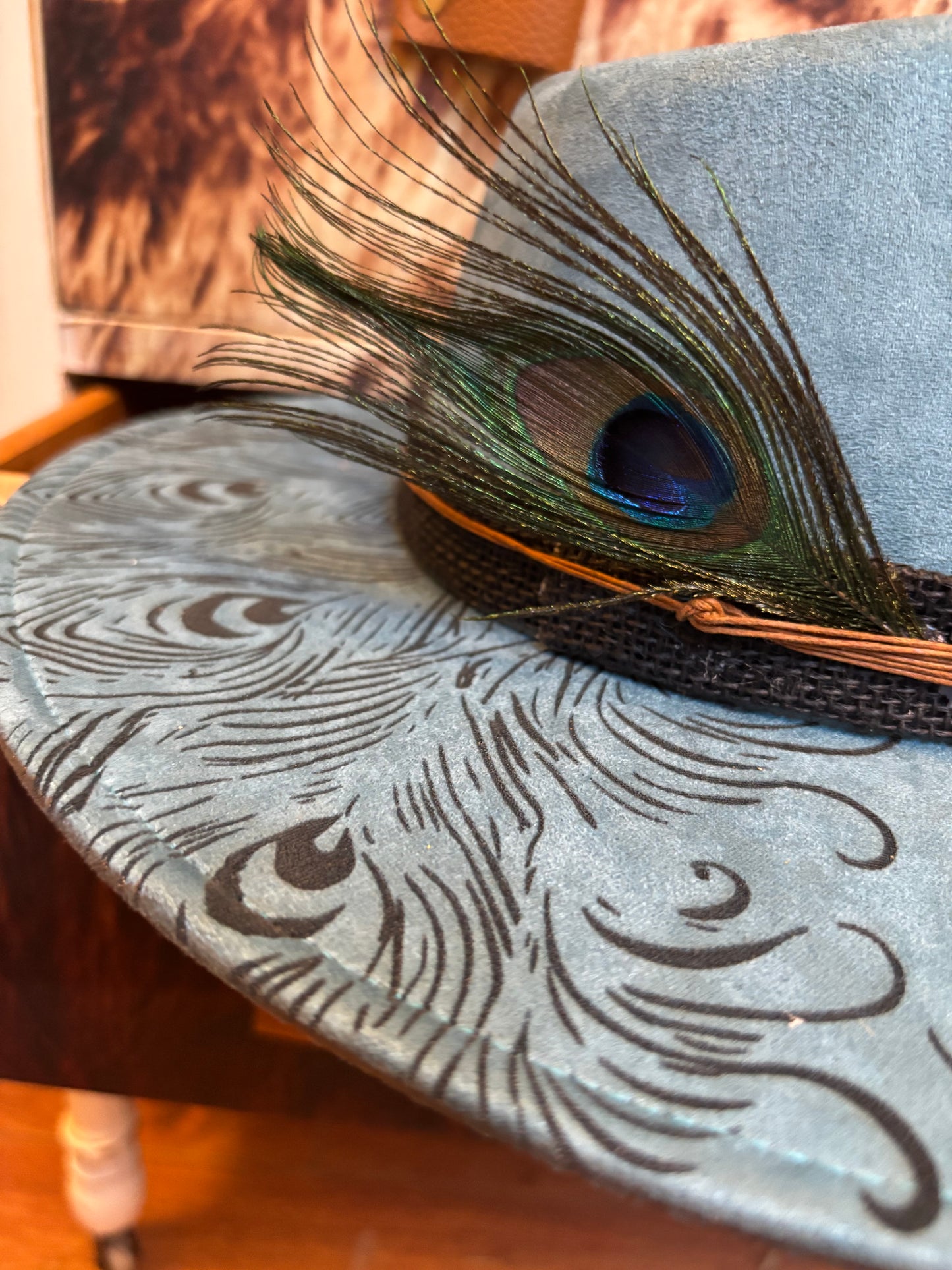 Peacock Mandala - wide brim fedora hat