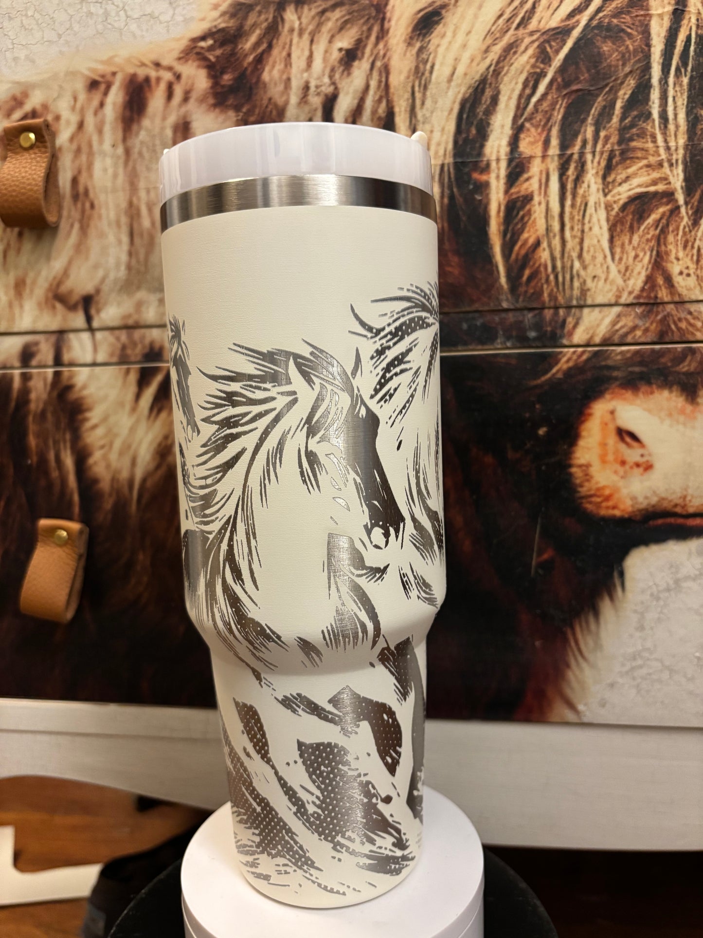 Wild Horses- 40oz white/silver laser engraved Tumbler