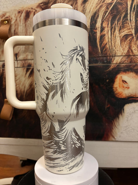 Wild Horses- 40oz white/silver laser engraved Tumbler