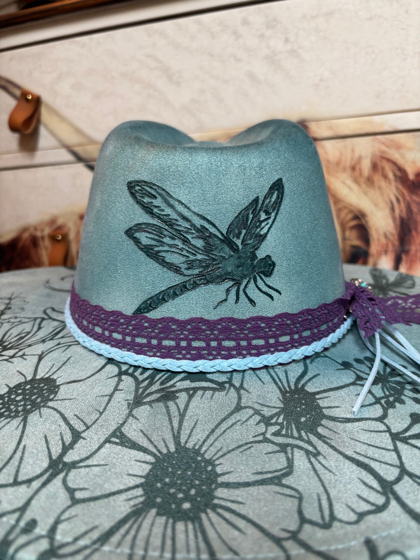 Mystic Dragonflies (water colour) - wide brim fedora hat