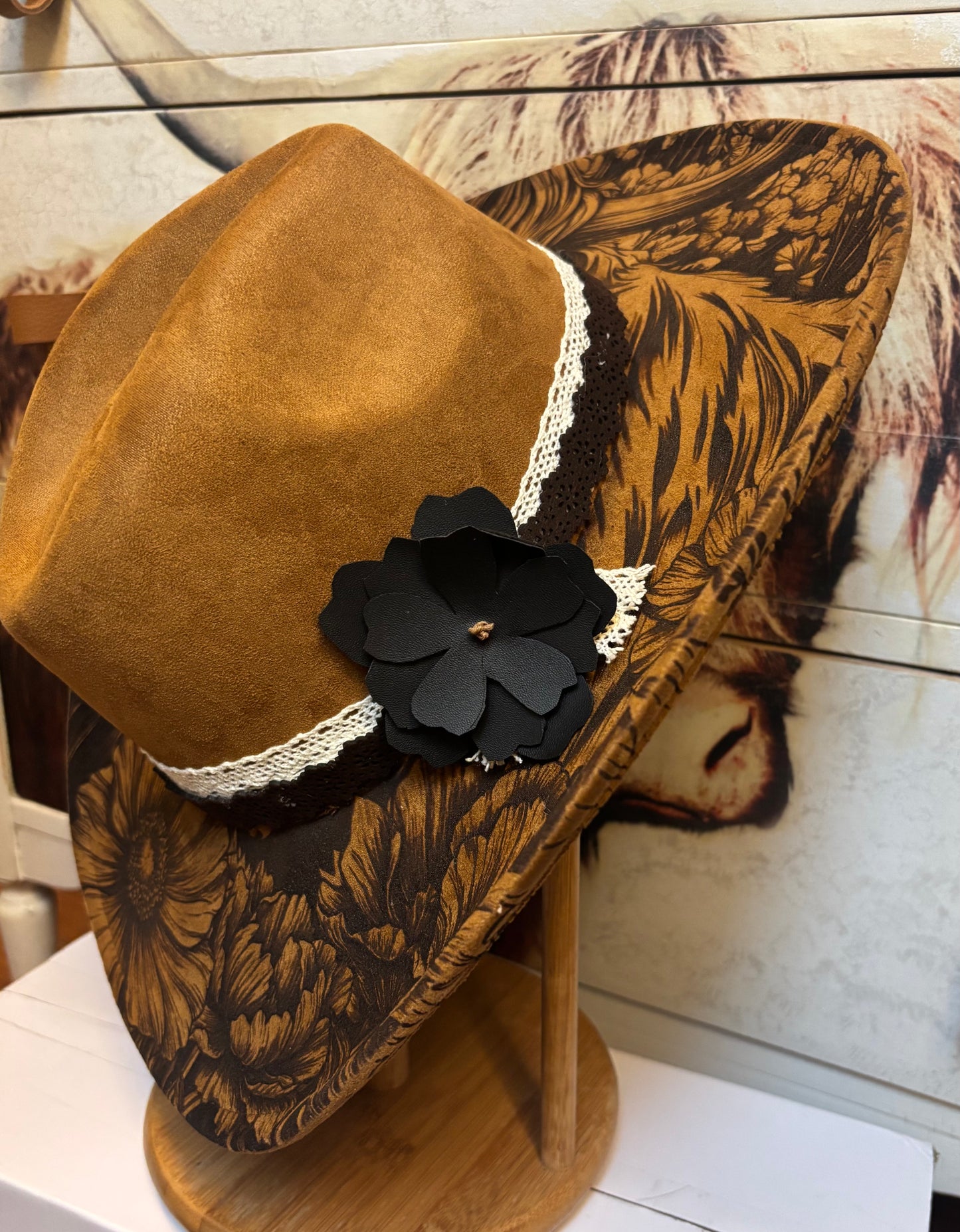 Highland Coo & Sunflowers- cowboy hat