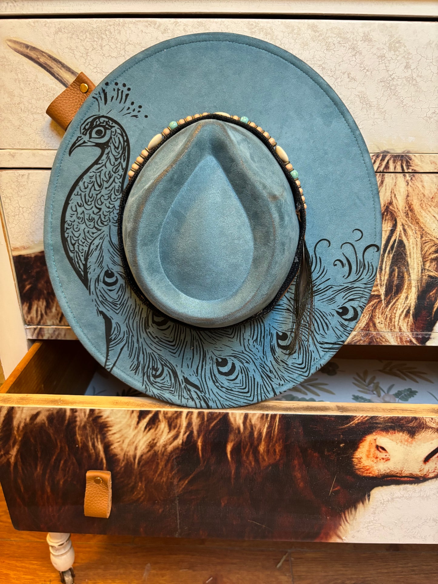 Peacock Mandala - wide brim fedora hat