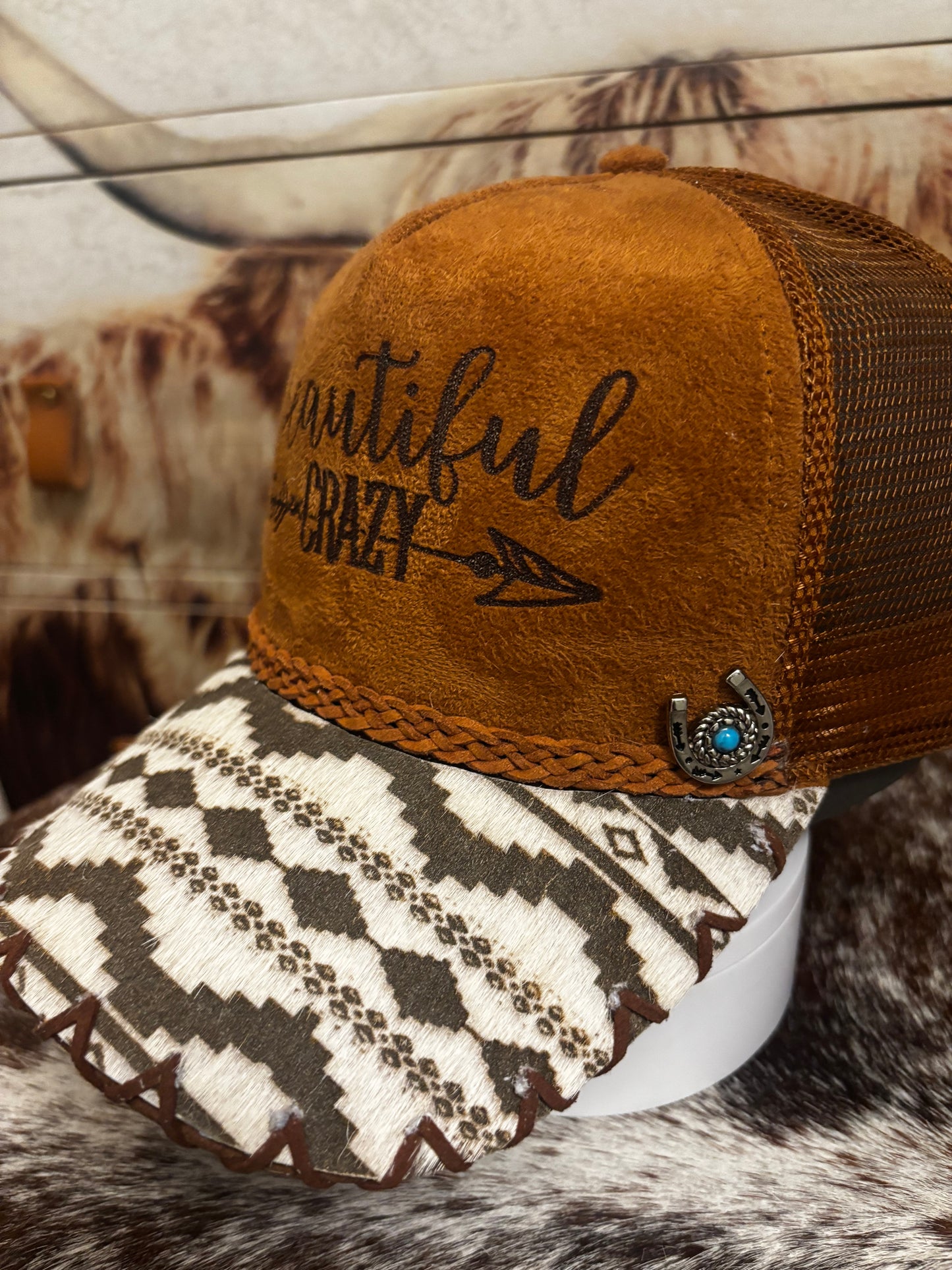Beautiful Crazy - cowhide brim Suede Trucker Hat