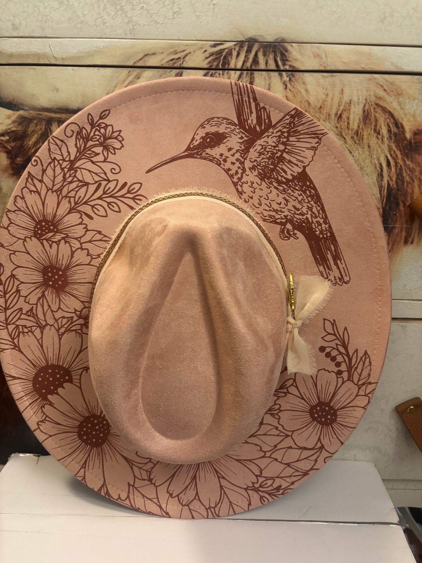 Hummingbird in Flight-wide brim fedora hat