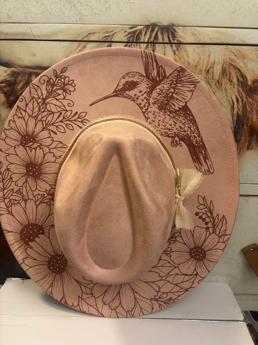 Hummingbird in Flight-wide brim fedora hat