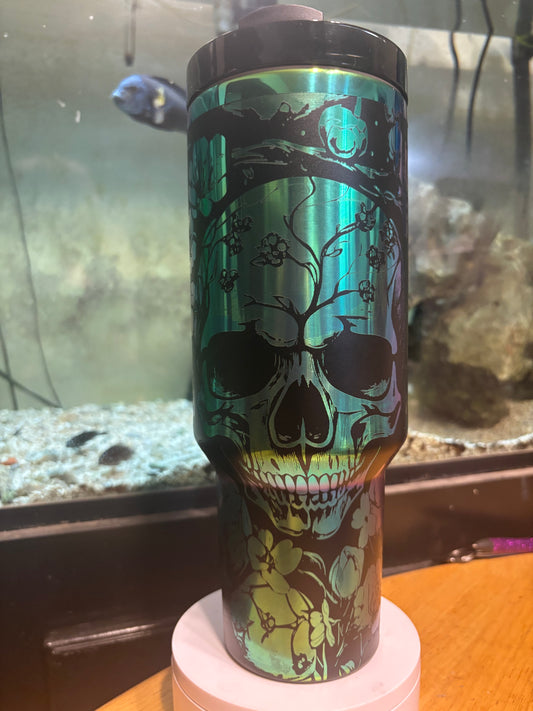 Skulls 2 - 40oz black/oil slick laser engraved Tumbler