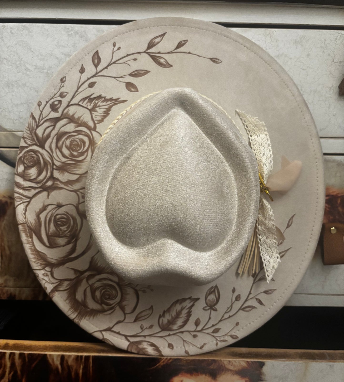 Roses - heart shape wide brim fedora hat