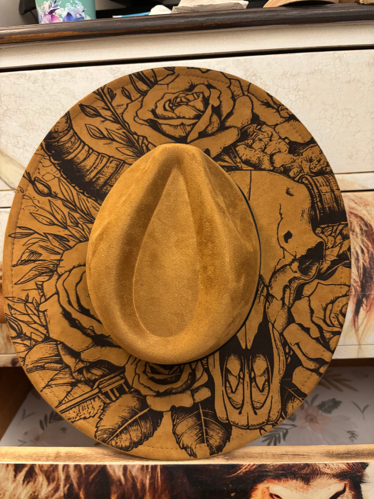 Hand painted serape rose wide brim fedora Custom Rebuild making it main image 2