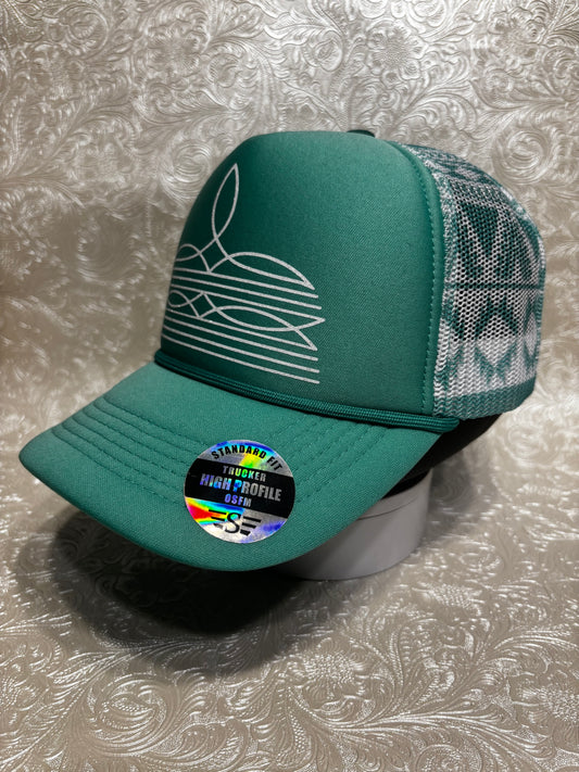 Boot Stitch - Turquoise Aztec Trucker Hat