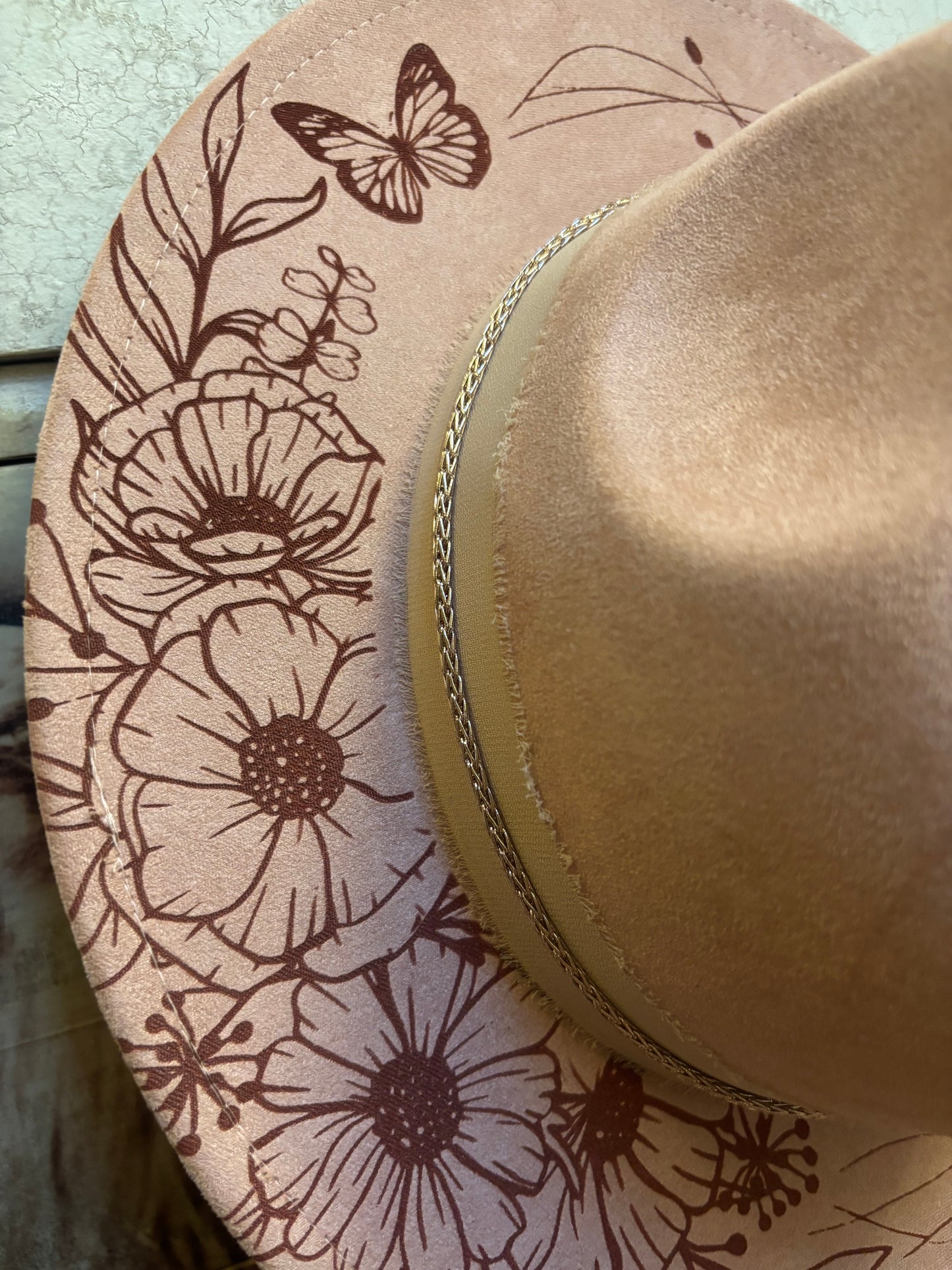 Pink Floral Dream -Youth short brim fedora hat