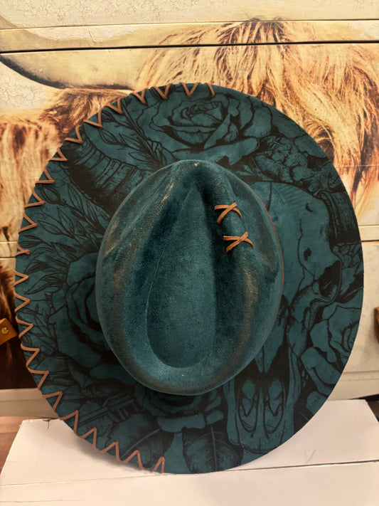 Skulls & Roses-wide brim fedora hat