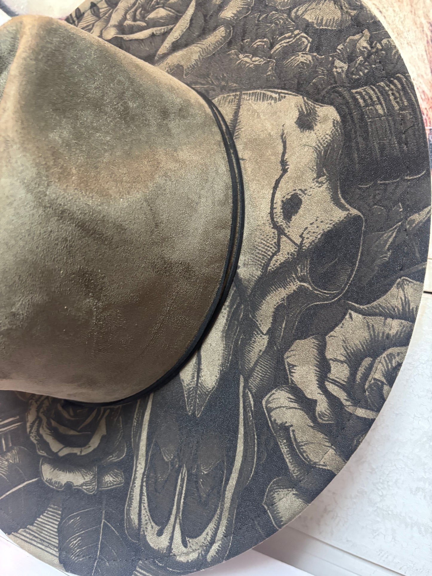 Every Rose Has It’s Thorn( on Olive Green) -wide brim fedora hat