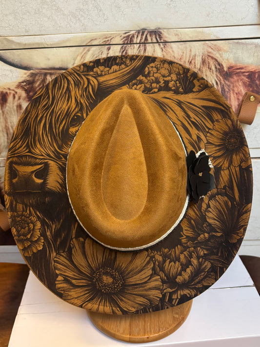 Highland Coo & Sunflowers- cowboy hat