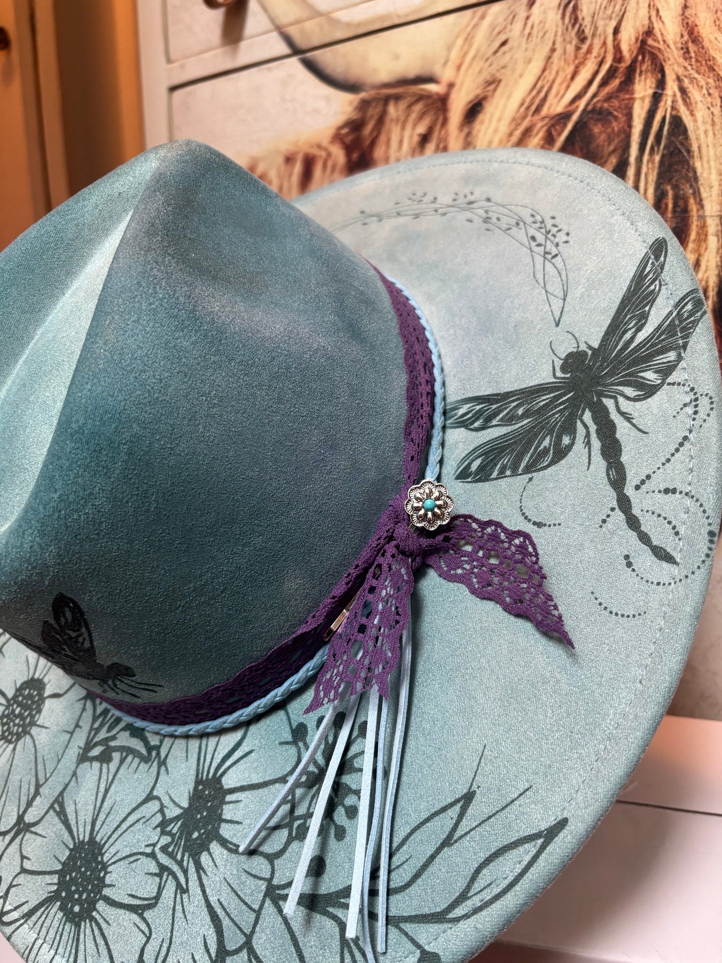 Mystic Dragonflies (water colour) - wide brim fedora hat