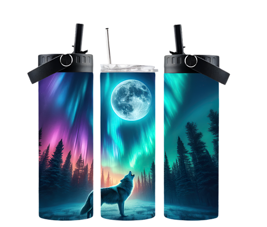 Wolf Northern Lights- 20oz Dual Lid Tumbler