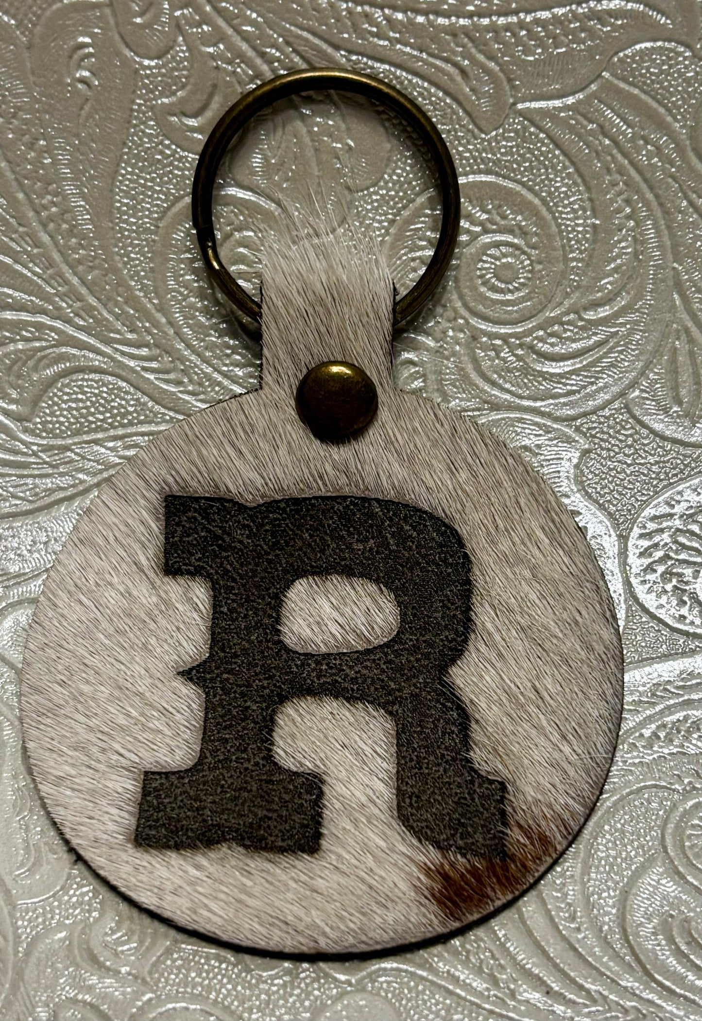 Custom engraved cowhide keychain