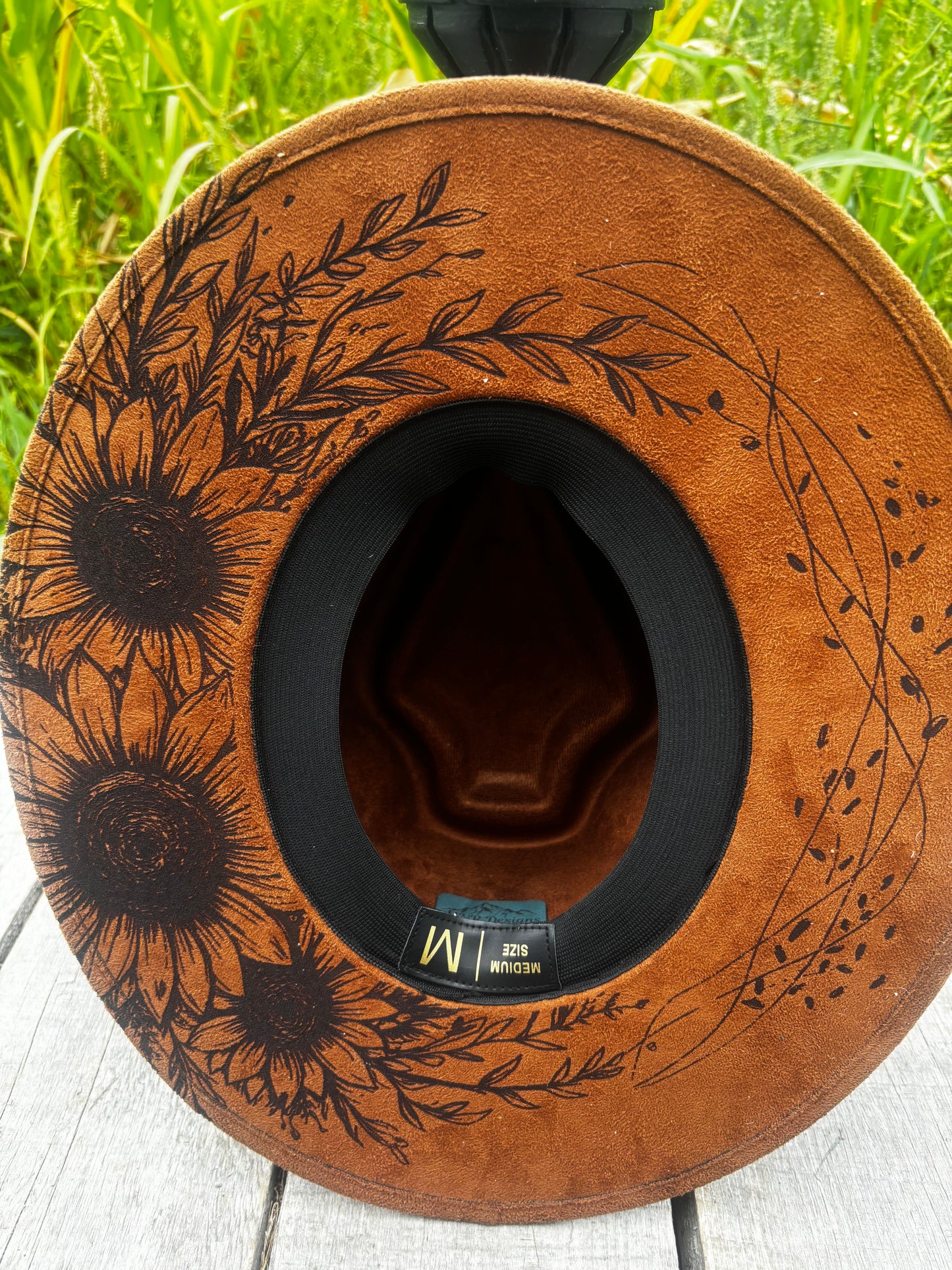 Prairie Bloom - hand burned wide brim fedora hat