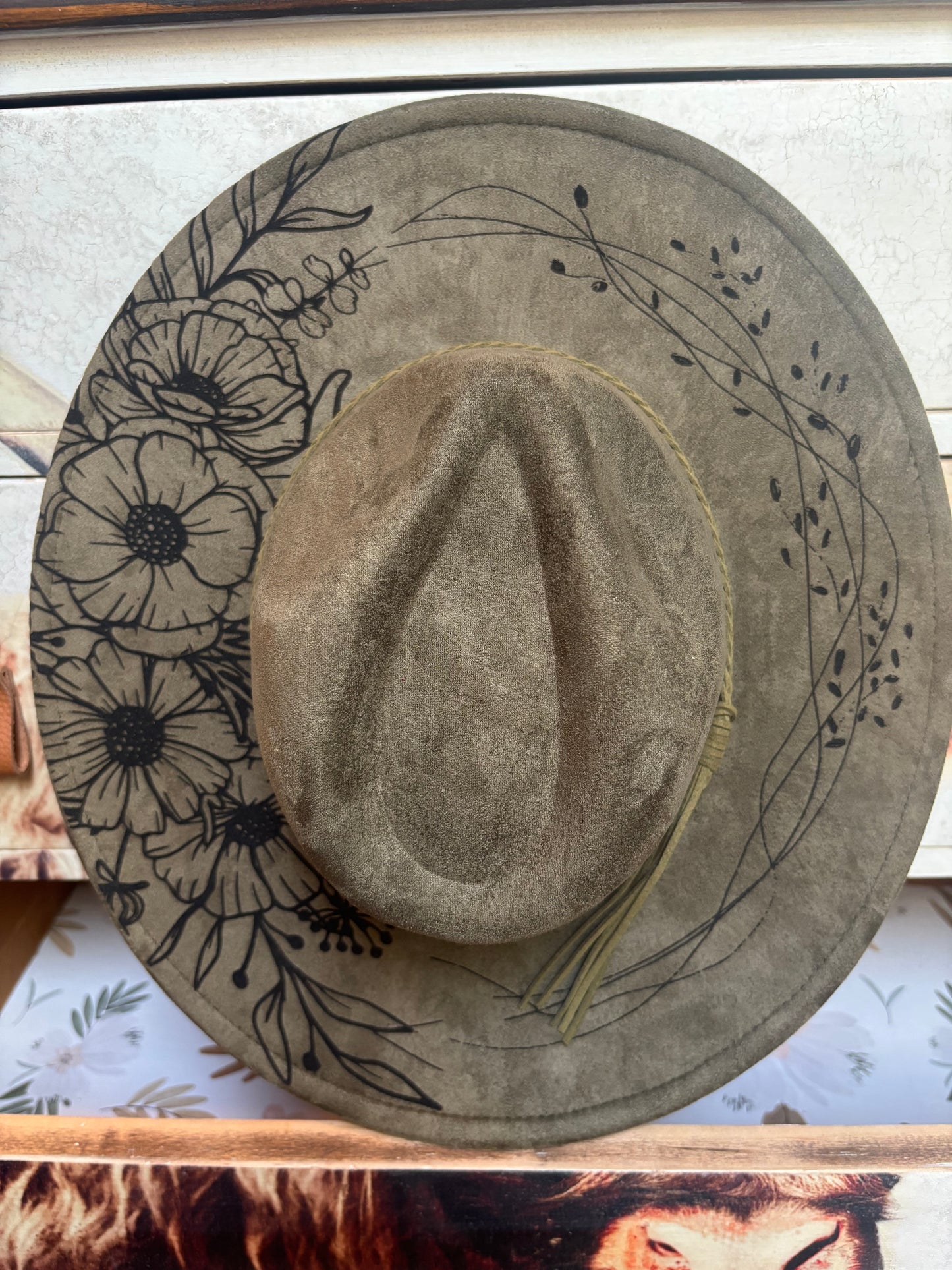Wild Flowers & Wild Horses  - wide brim fedora hat