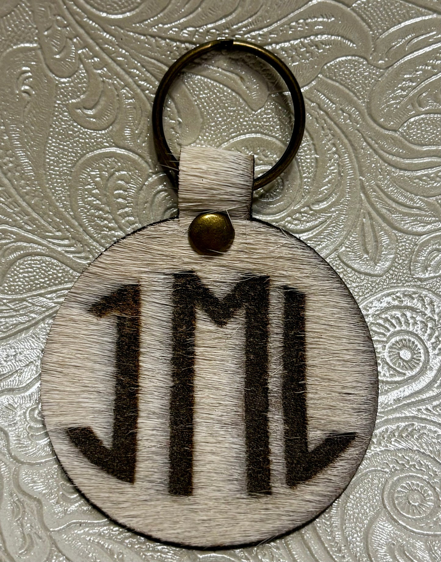 Custom engraved cowhide keychain