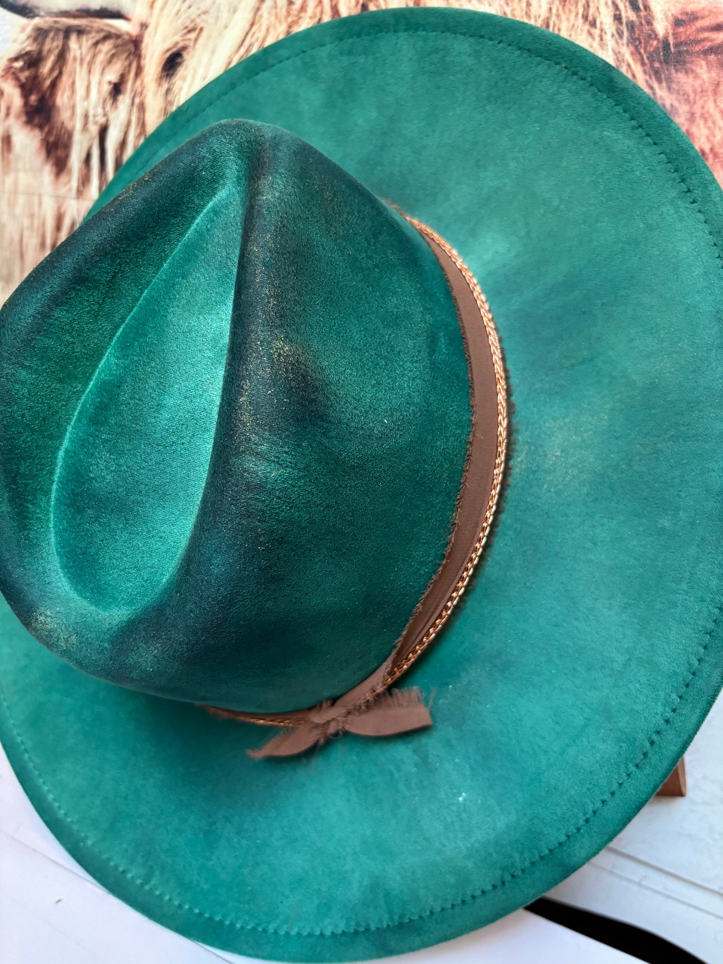 Floral Steed on green - wide brim fedora hat
