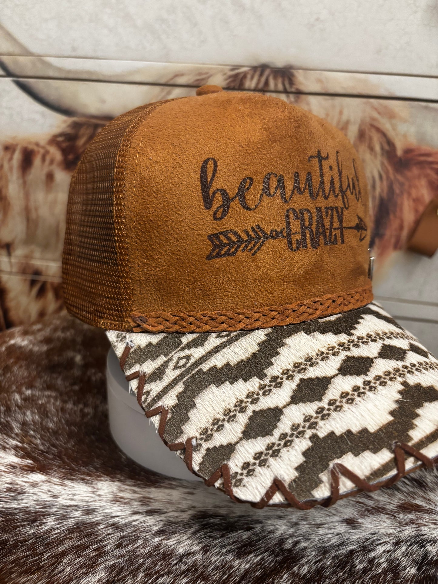 Beautiful Crazy - cowhide brim Suede Trucker Hat