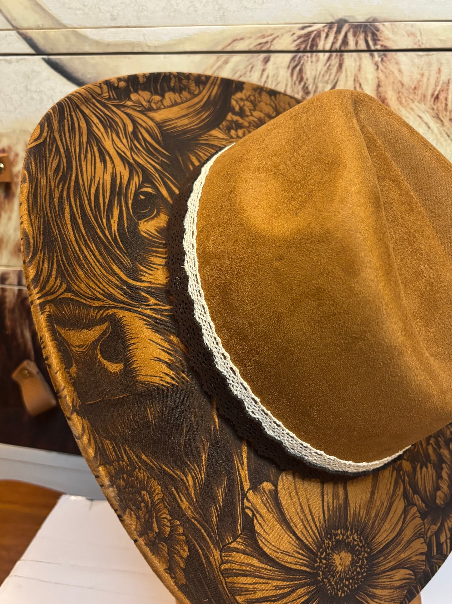 Highland Coo & Sunflowers- cowboy hat