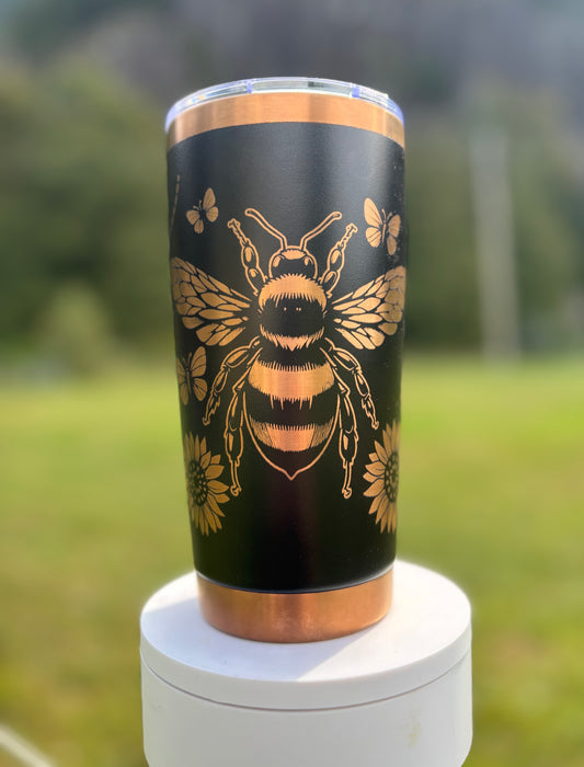 Bee Happy (black/copper)- 20oz Laser Engraved Tumbler