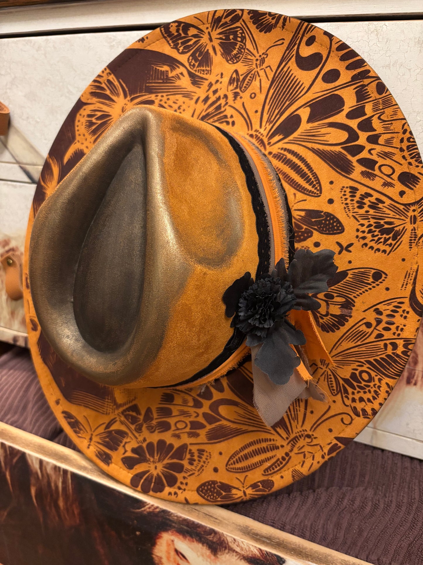 Entomology on Display- wide brim fedora hat