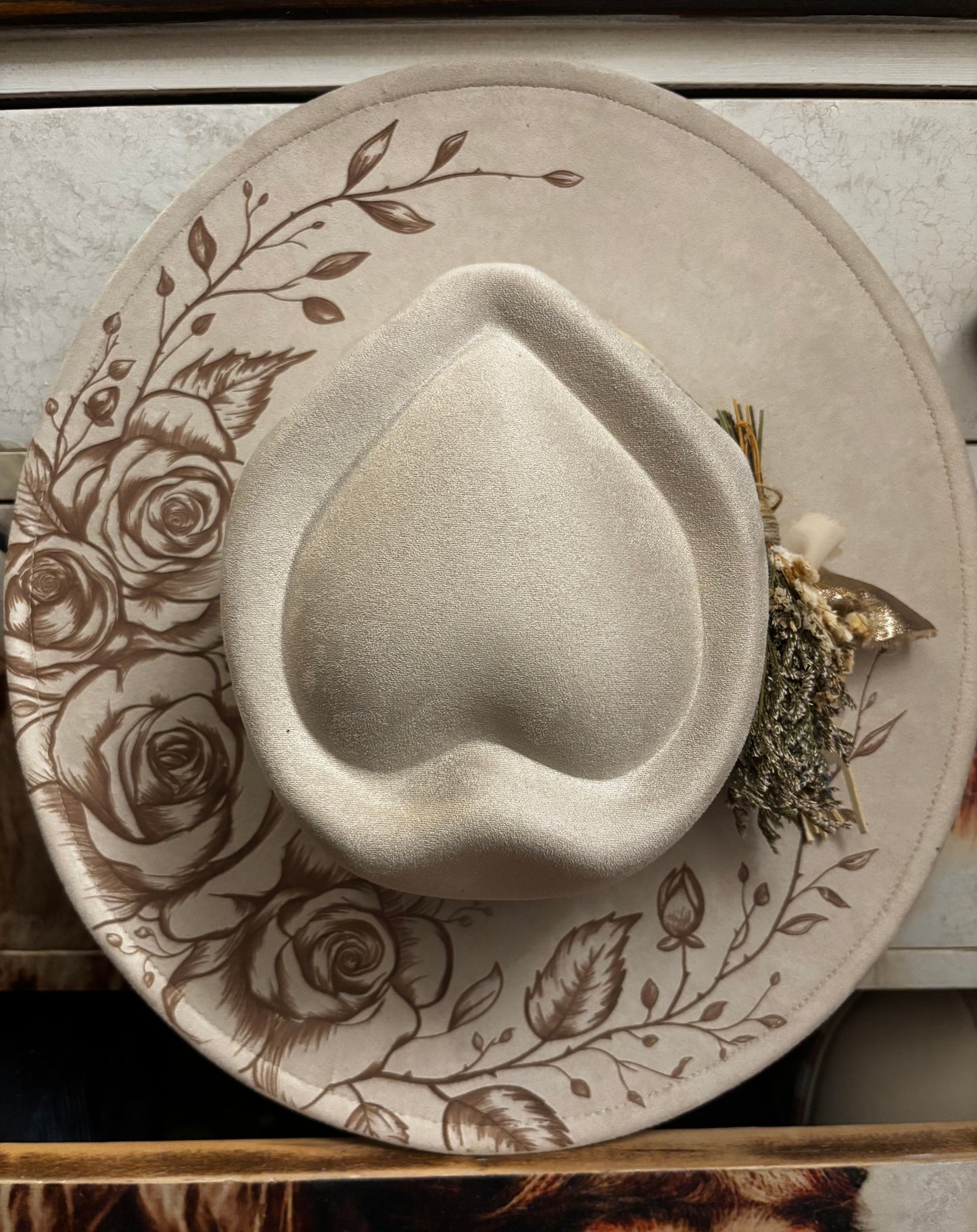 Roses - heart shape wide brim fedora hat
