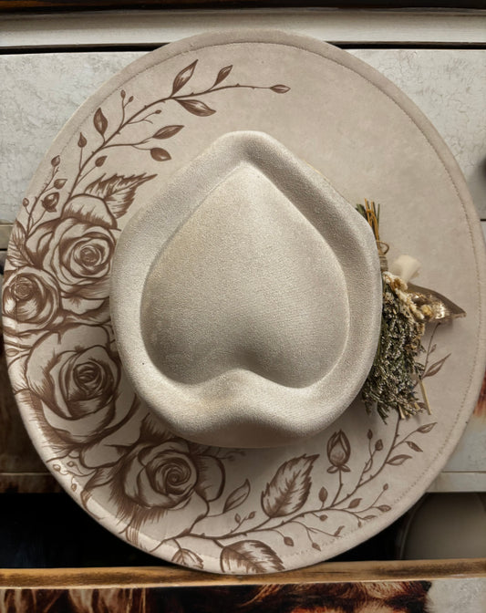 Roses - heart shape wide brim fedora hat