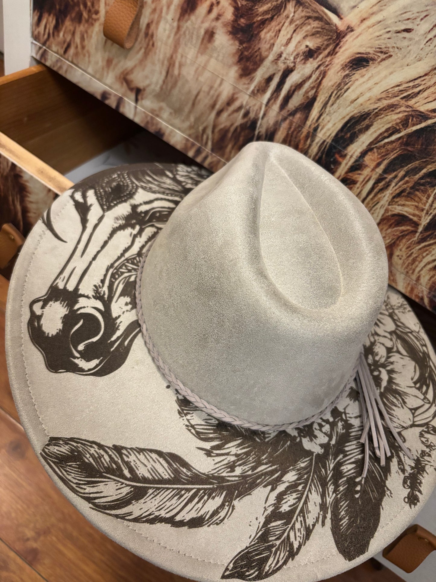 Floral Steed (stone) - wide brim fedora hat