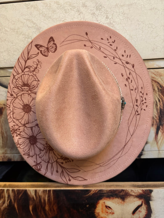Pink Floral Dream -Youth short brim fedora hat