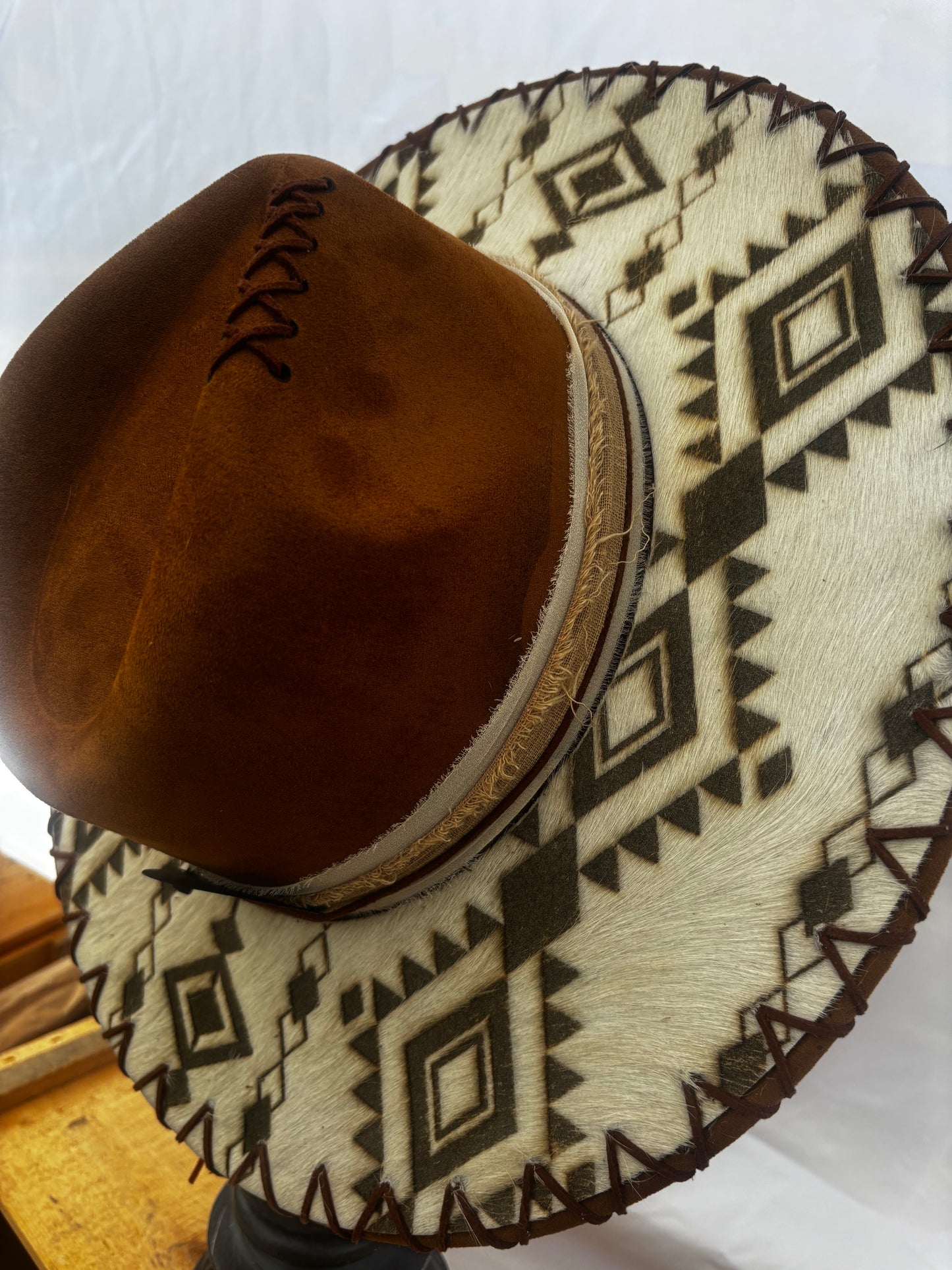 Wide Brim Fedora Hat - Blame it all on my Roots-  Engraved Cowhide