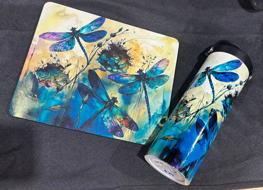 Tumbler and Mouse Pad Set- Dragonflies