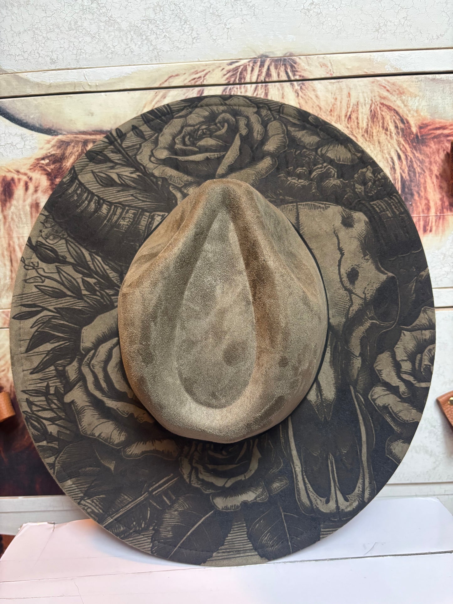 Every Rose Has It’s Thorn( on Olive Green) -wide brim fedora hat