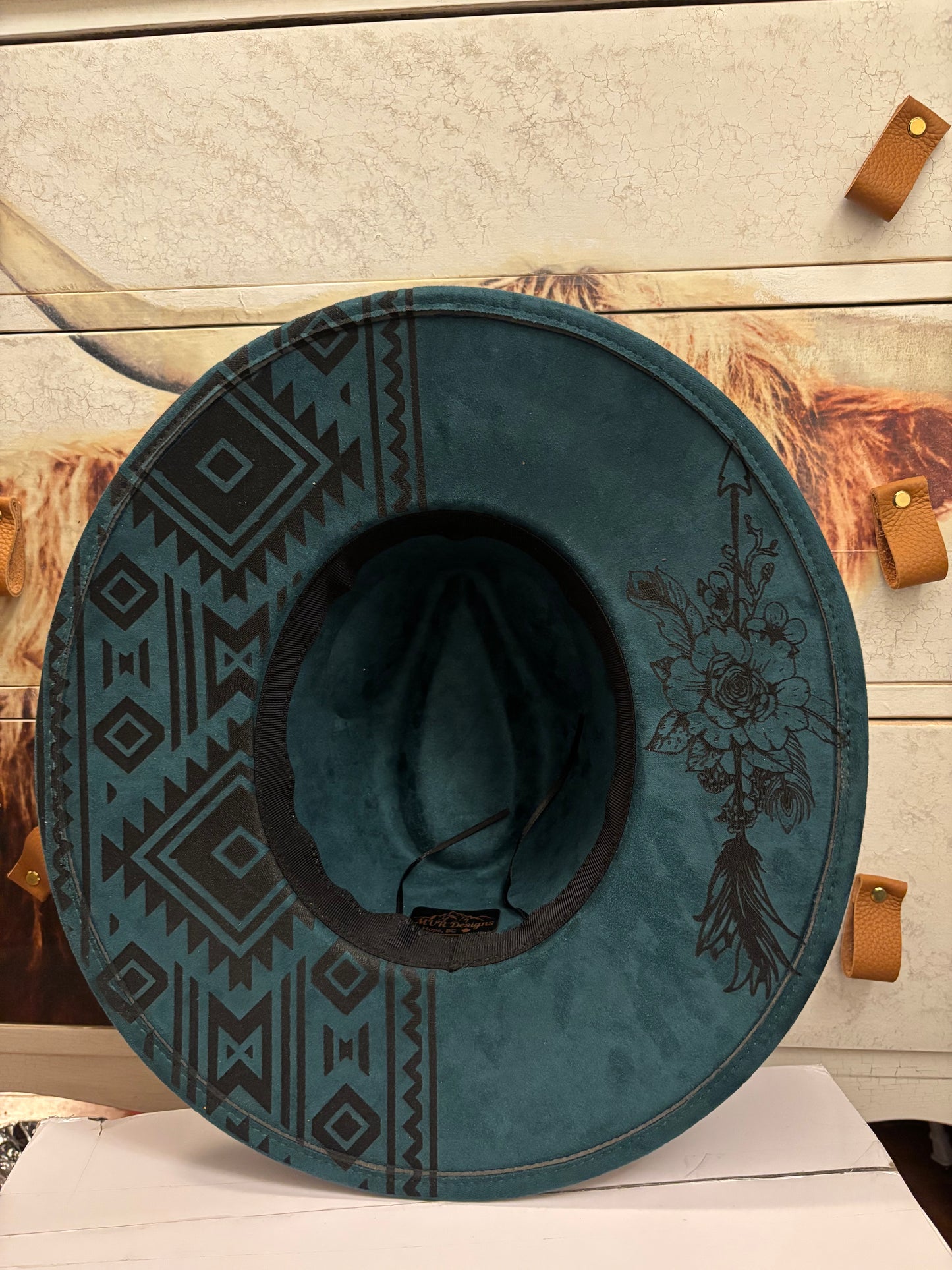 Reversed Aztec Longhorn Skull II- wide brim fedora hat