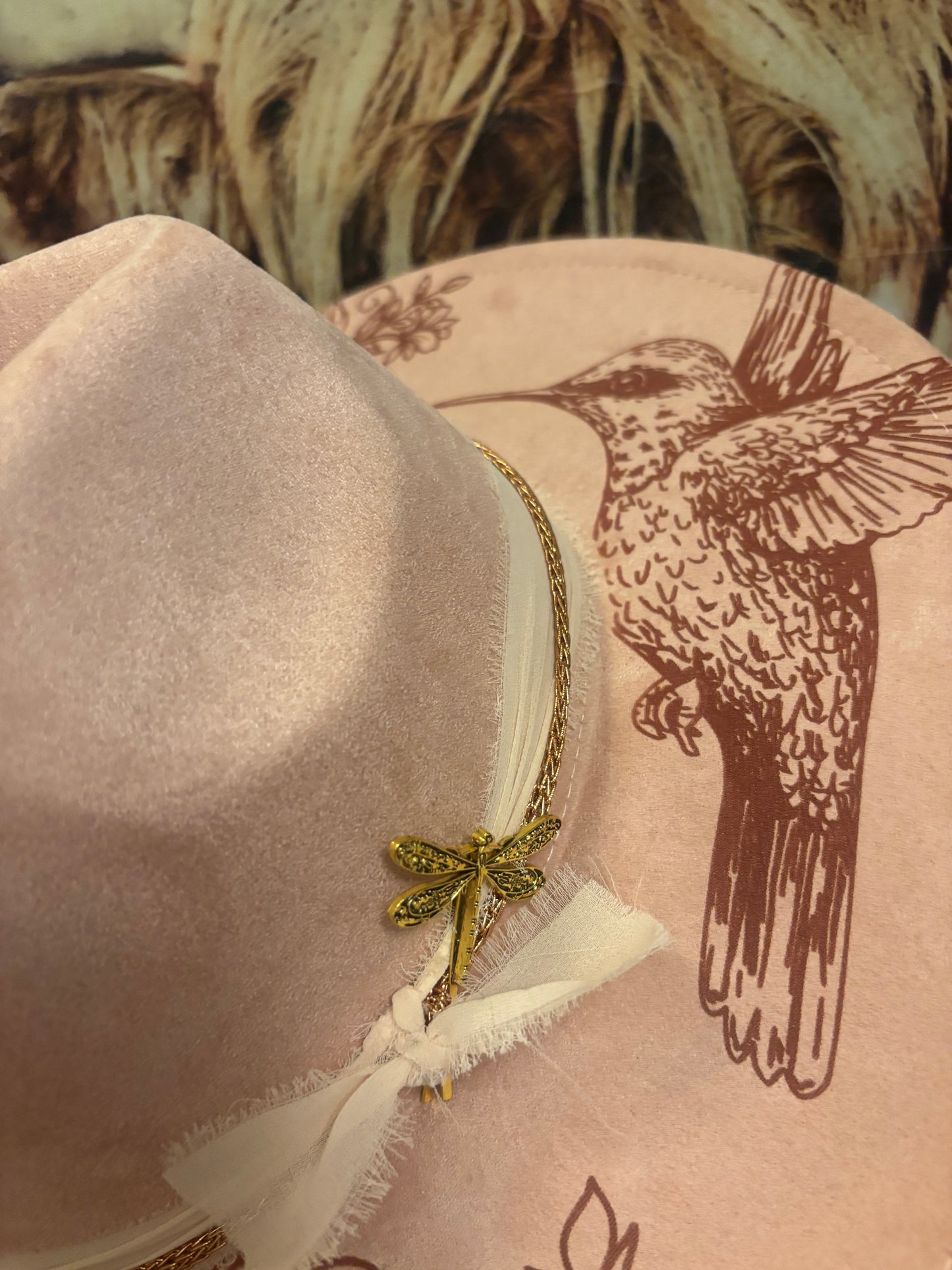 Hummingbird in Flight-wide brim fedora hat