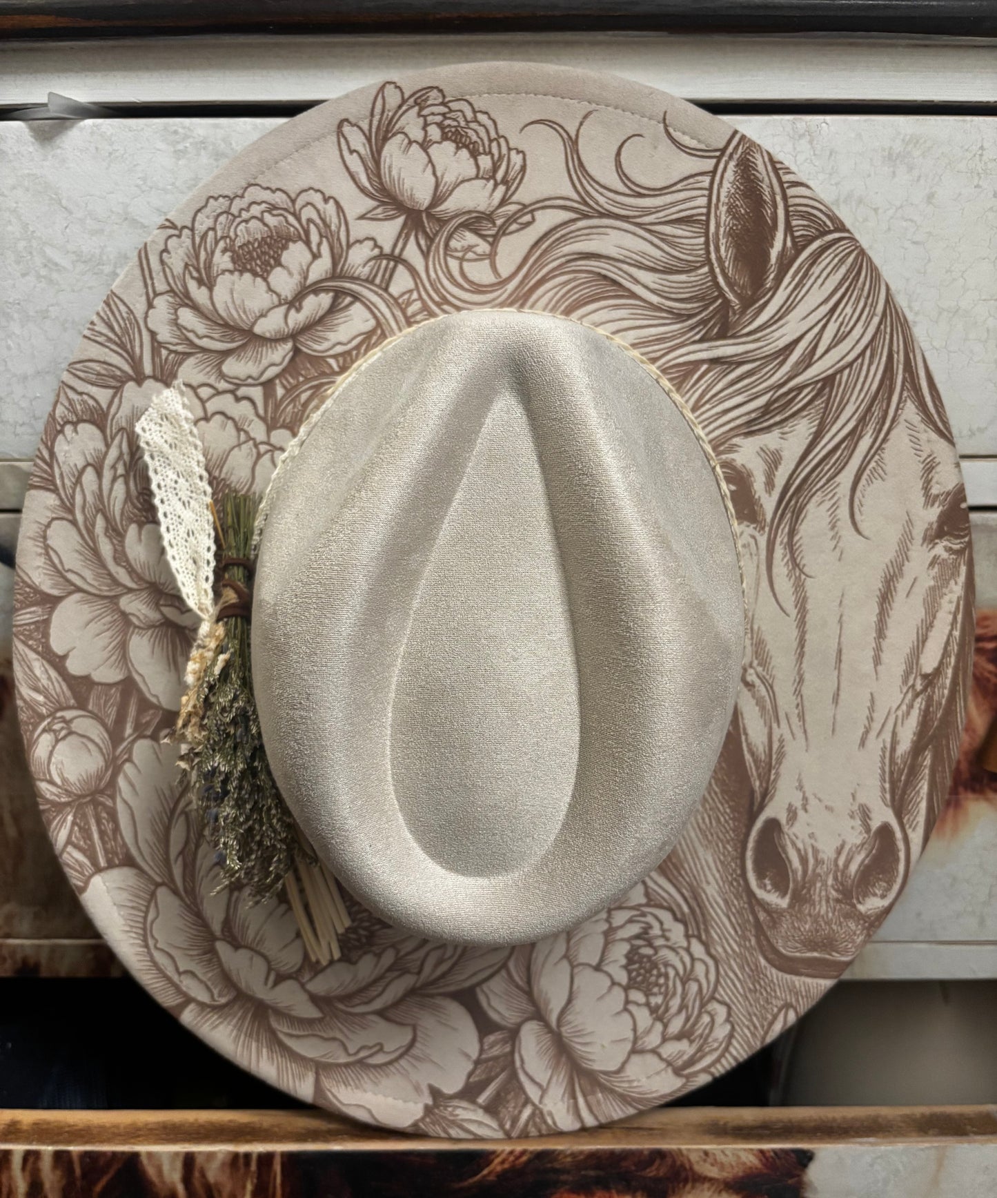 Wide Brim Fedora Hat - Peony Paradise