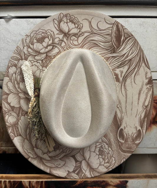 Wide Brim Fedora Hat - Peony Paradise