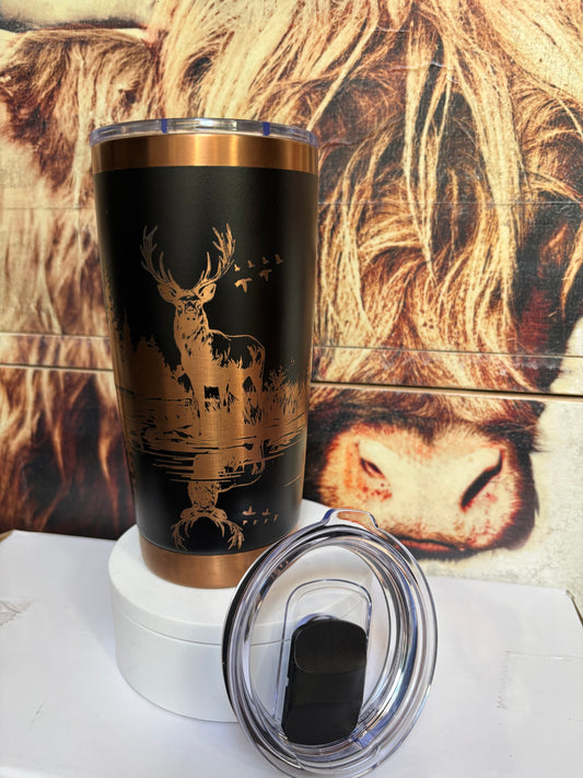 Reflection of a Buck (black/copper)- 20oz Laser Engraved Tumbler