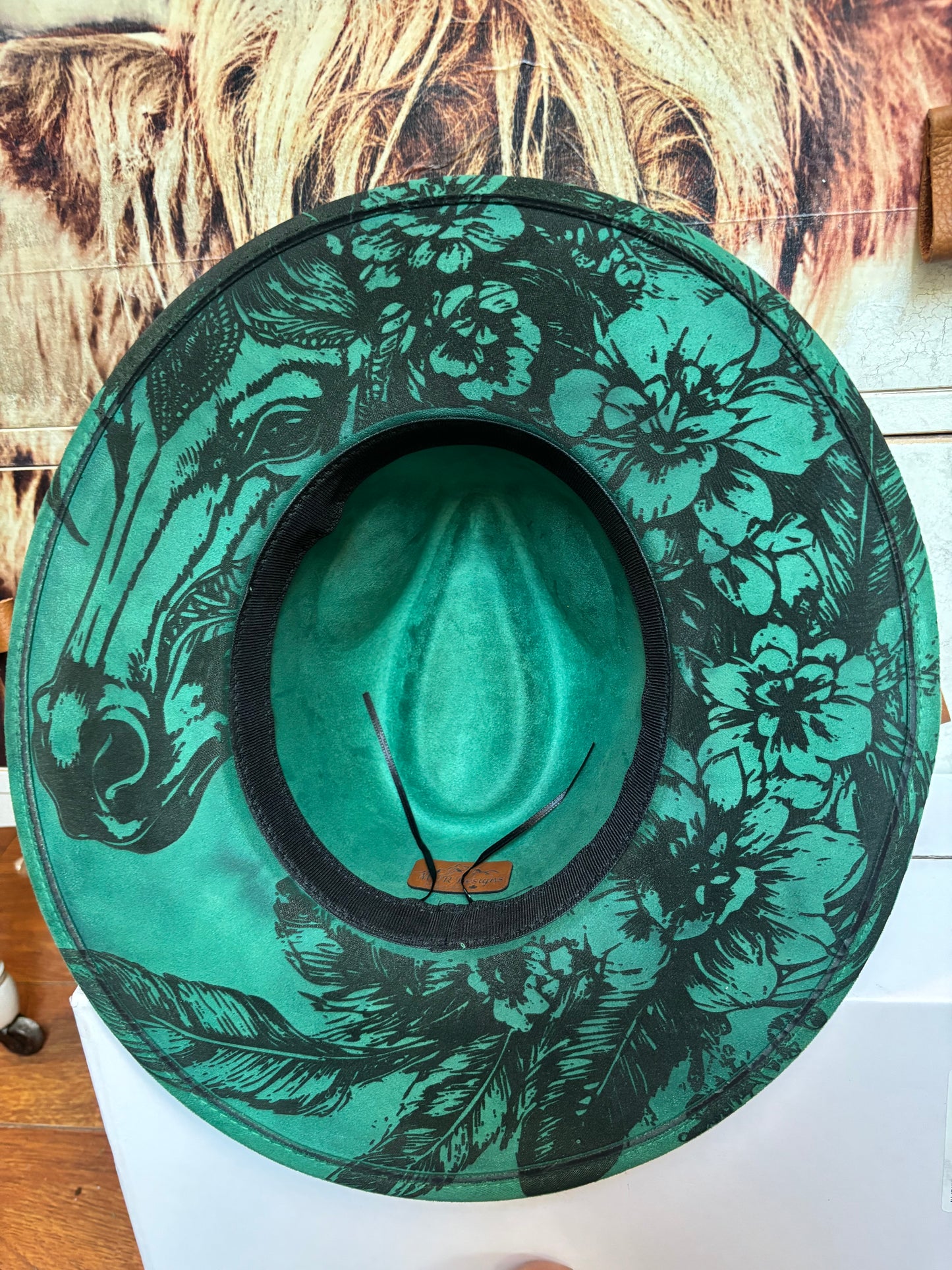 Floral Steed on green - wide brim fedora hat