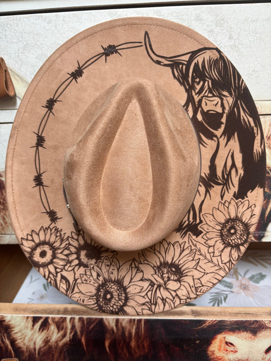 Highland Coo- wide brim fedora hat