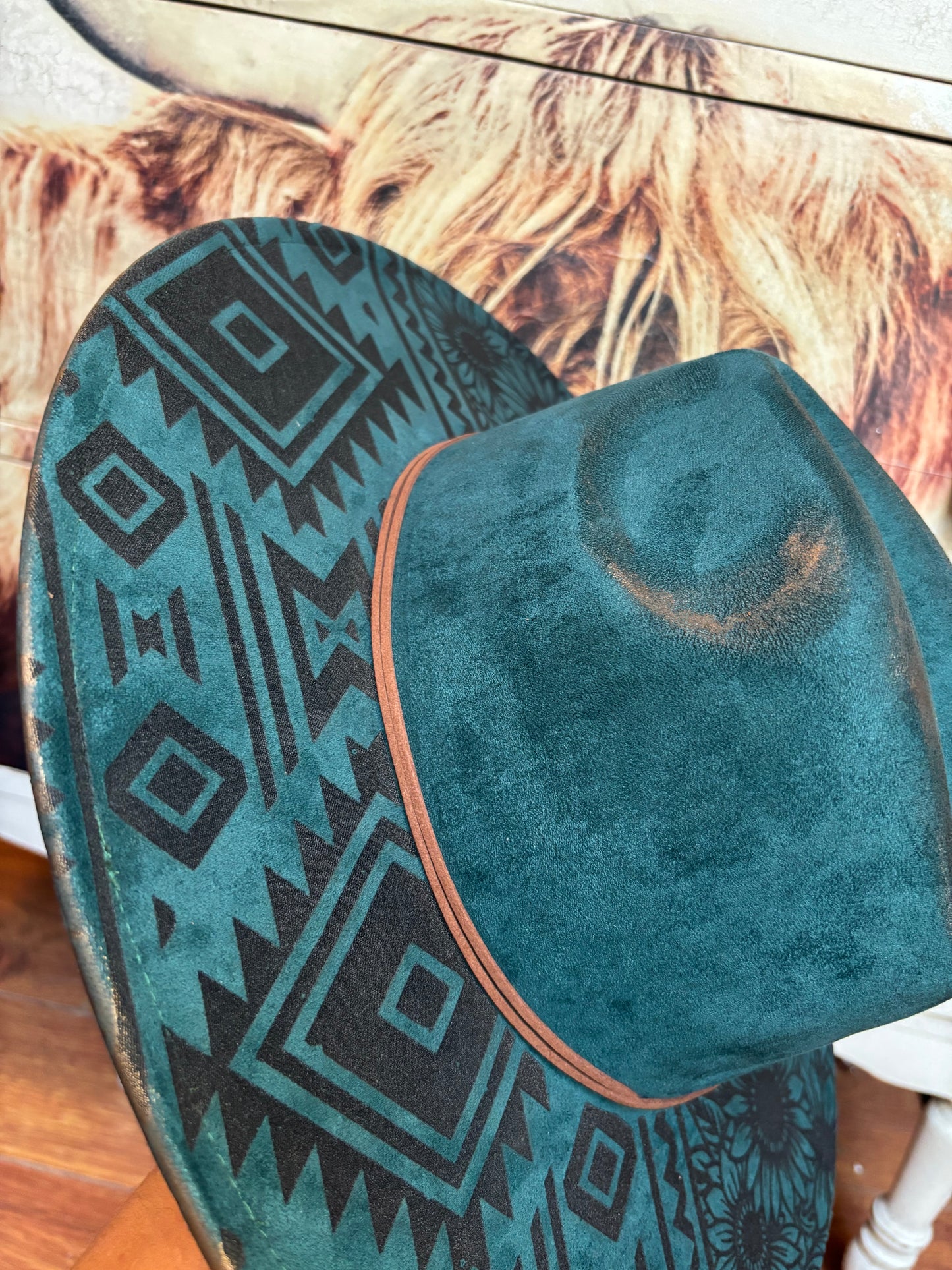 Aztec Longhorn Skull II- wide brim fedora hat