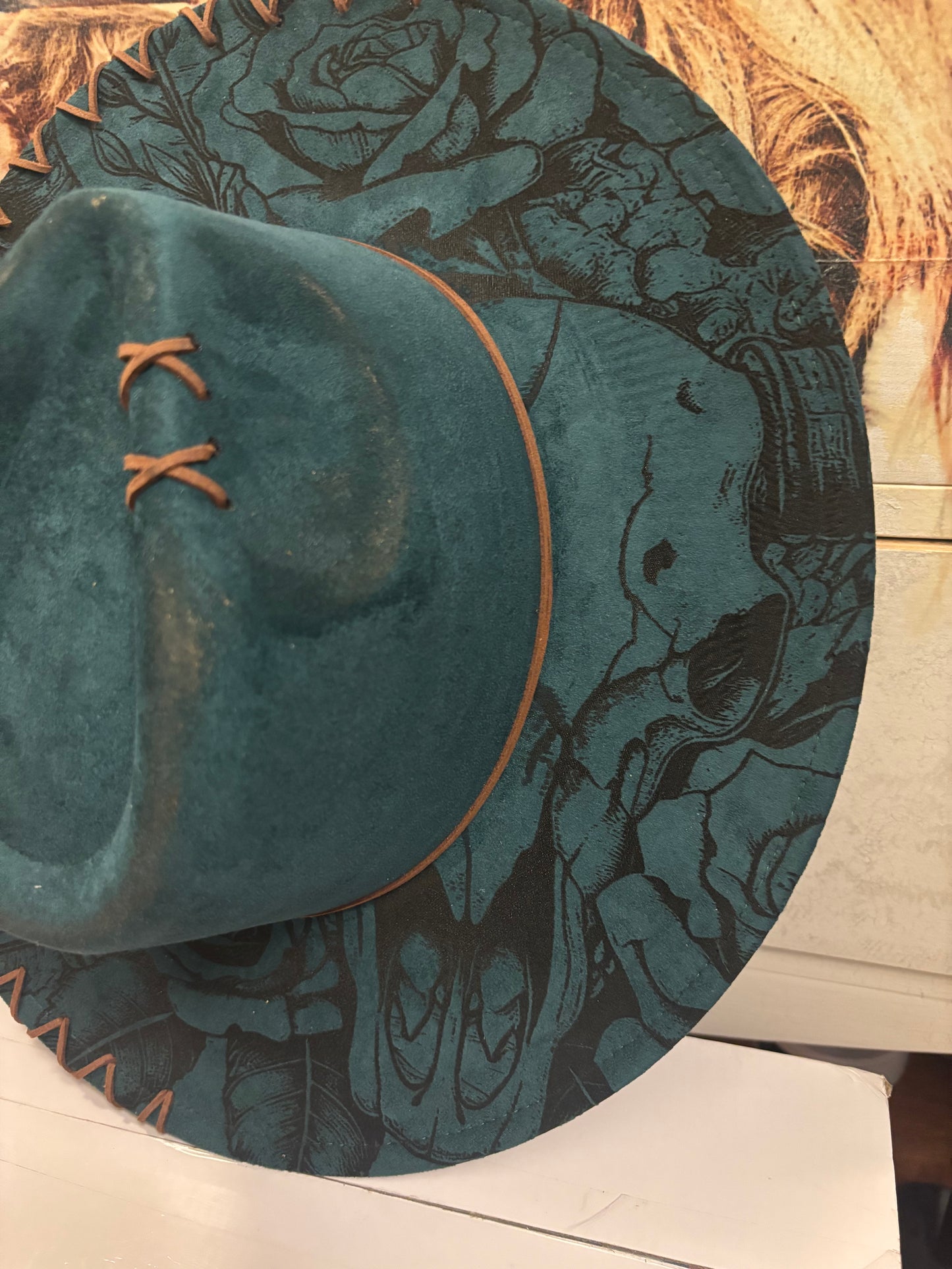 Skulls & Roses-wide brim fedora hat