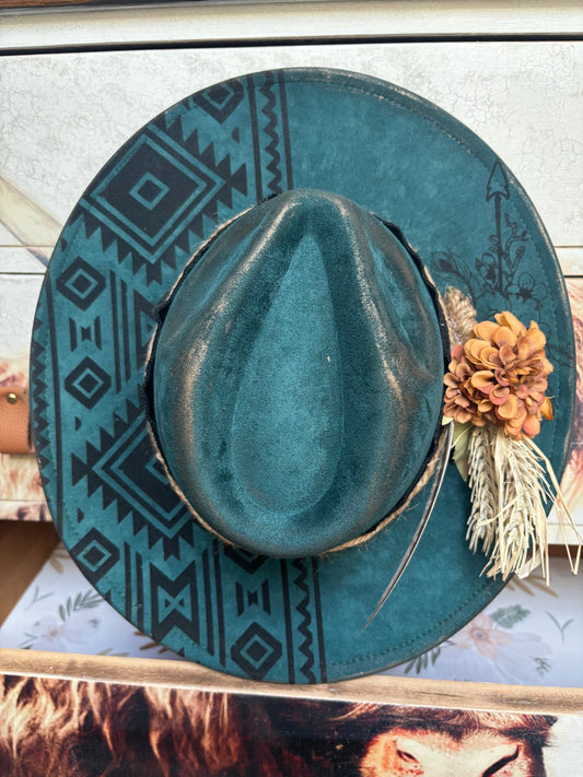 Aztec Longhorn Skull - wide brim fedora hat