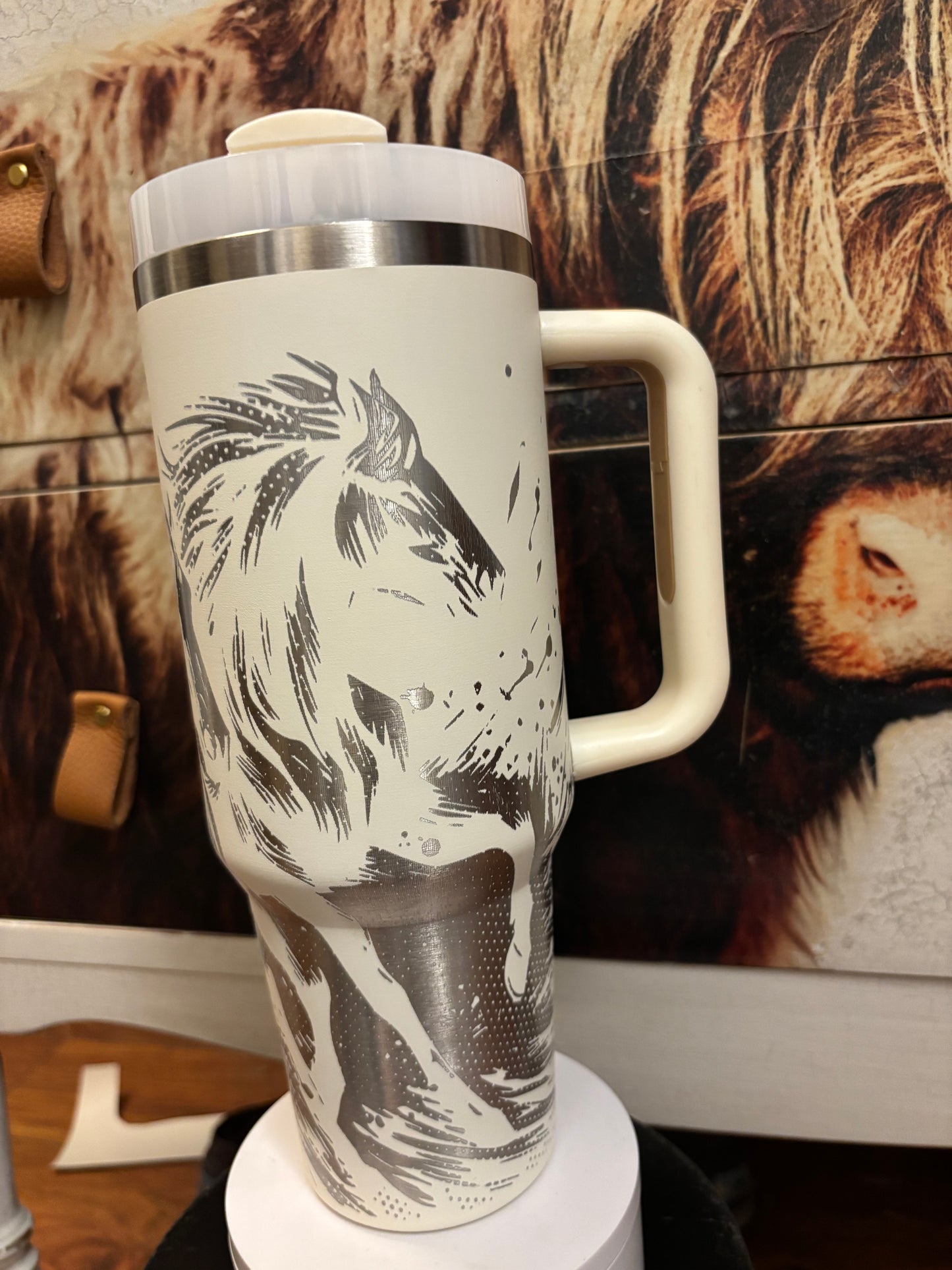 Wild Horses- 40oz white/silver laser engraved Tumbler