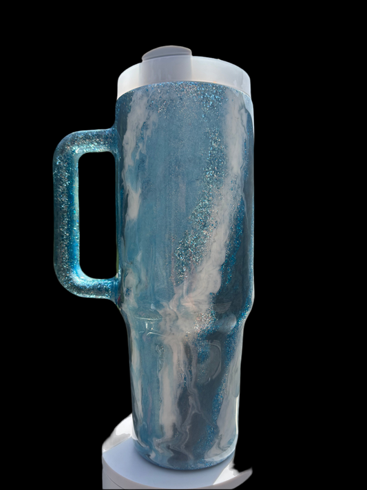 40oz Epoxy Glitter Tumbler- Blue Galaxy