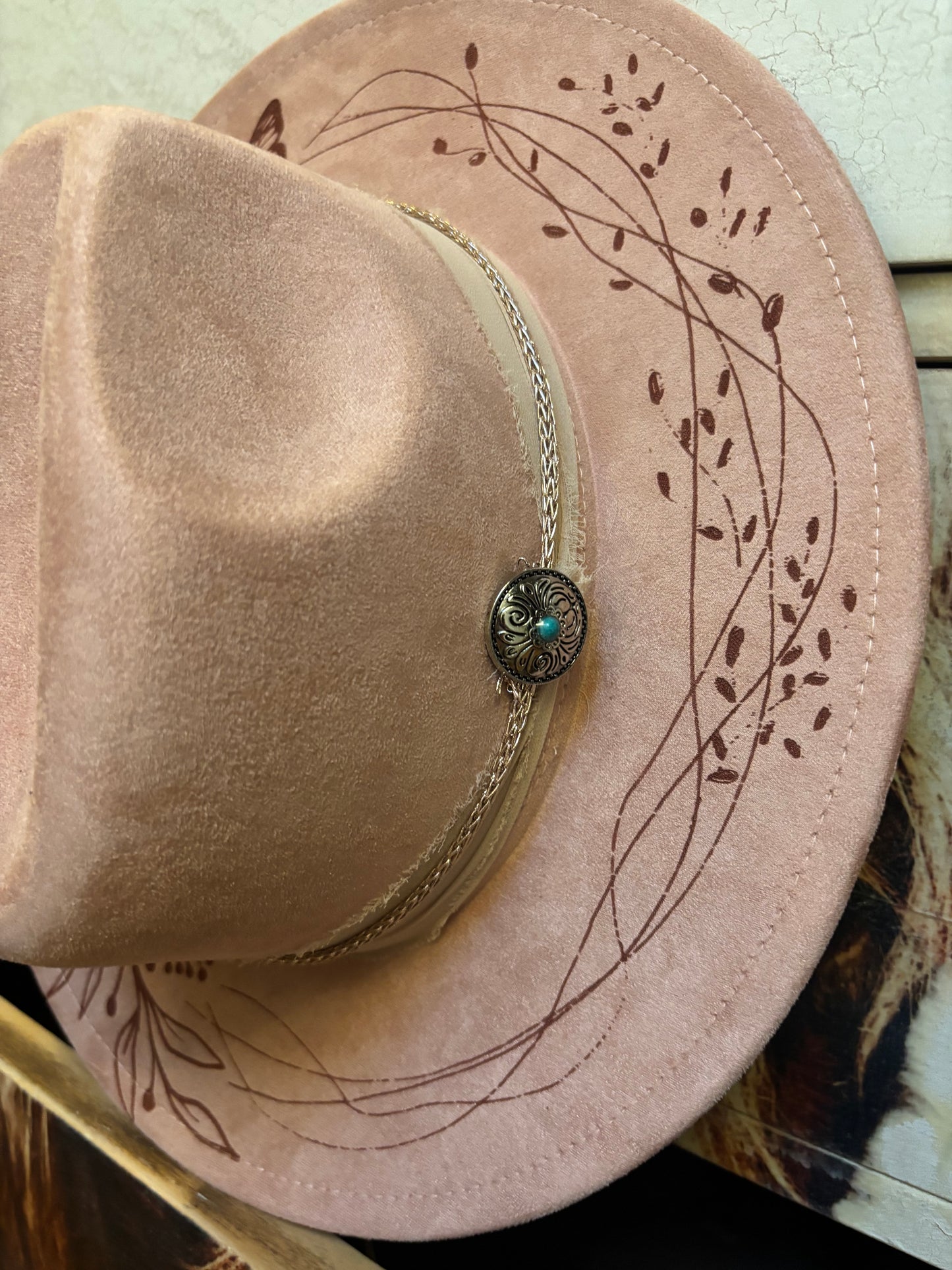 Pink Floral Dream -Youth short brim fedora hat