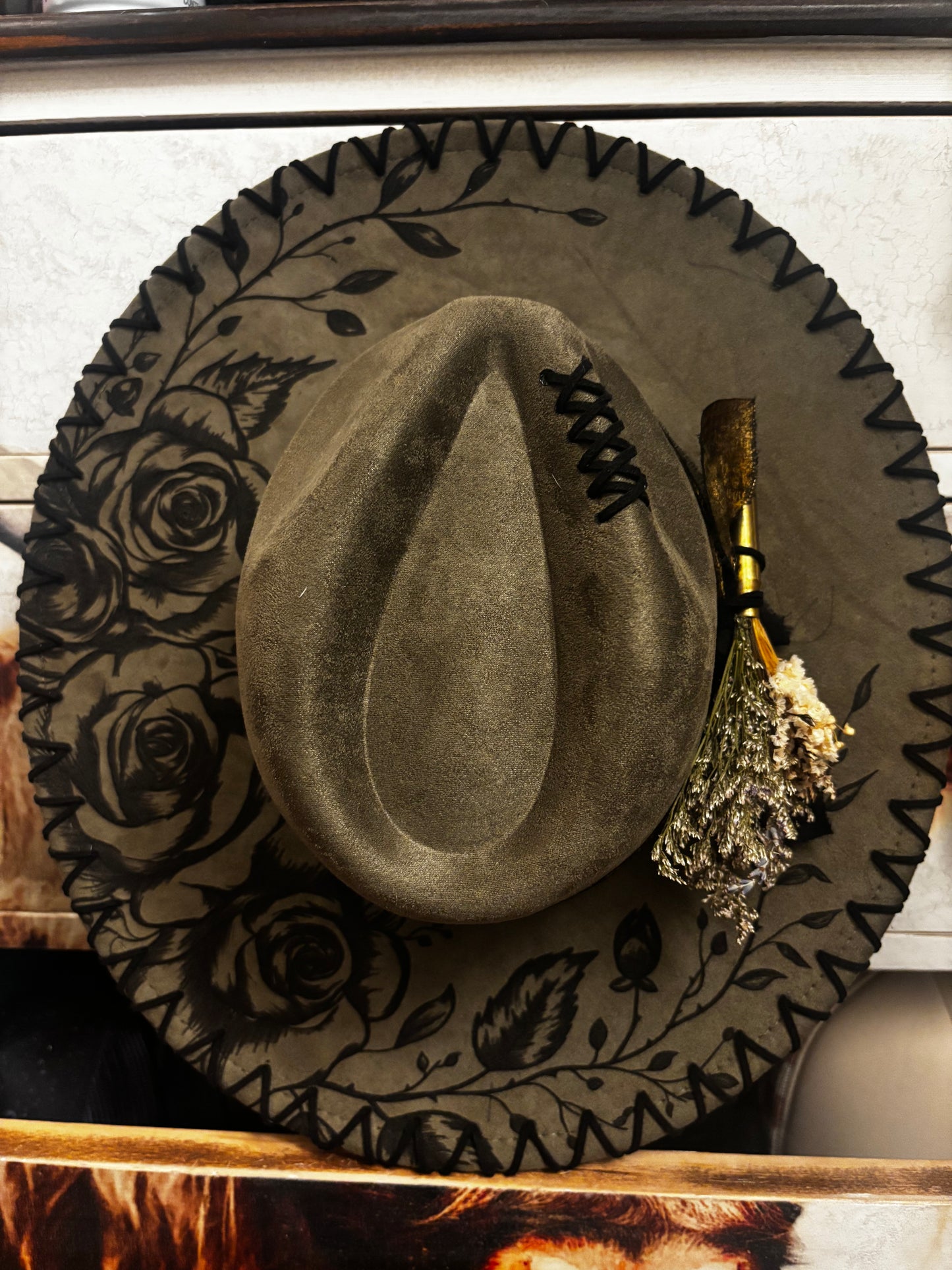 Floral Steed & Roses V2 - Wide Brim Fedora Hat